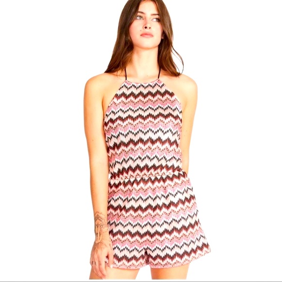 NWT Steve Madden Women’s Pinto Chevron Print Halter Missoni Inspired‎ Romper - Picture 1 of 9